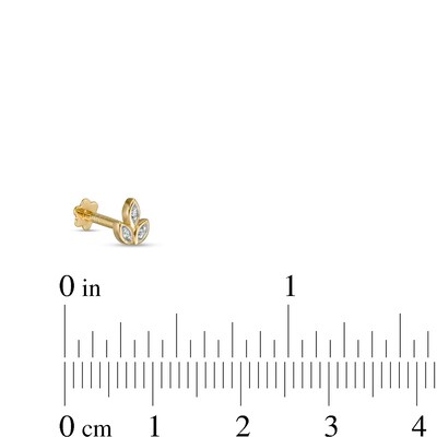018 Gauge Diamond Accent Marquise Frame Tri-Leaf Cartilage Barbell in 14K Semi-Solid Gold - 5/16"