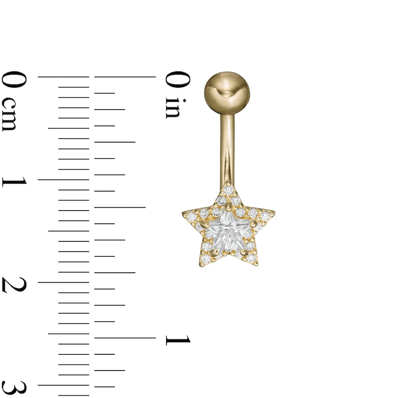 Main Image 2 of 014 Gauge 5mm Star-Shaped Cubic Zirconia Frame Belly Button Ring in 10K Gold