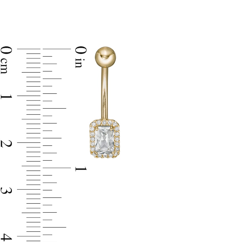 Main Image 2 of 014 Gauge Emerald-Cut and Round Cubic Zirconia Frame Belly Button Ring in 10K Gold