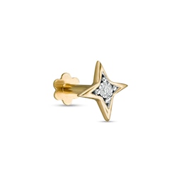 018 Gauge Diamond Accent Four-Point Star Cartilage Barbell in 14K Gold - 5/16&quot;