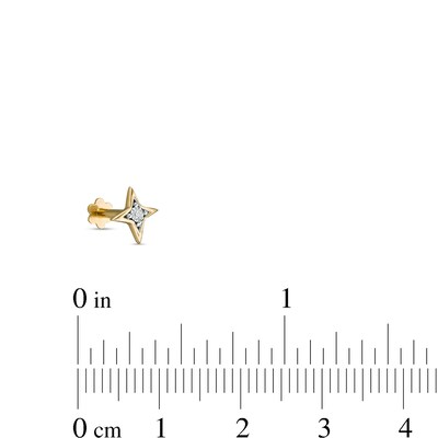 018 Gauge Diamond Accent Four-Point Star Cartilage Barbell in 14K Gold - 5/16"