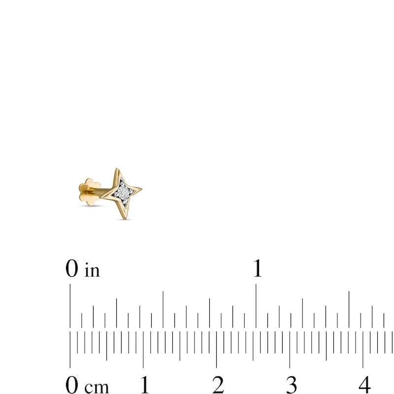 018 Gauge Diamond Accent Four-Point Star Cartilage Barbell in 14K Gold - 5/16"