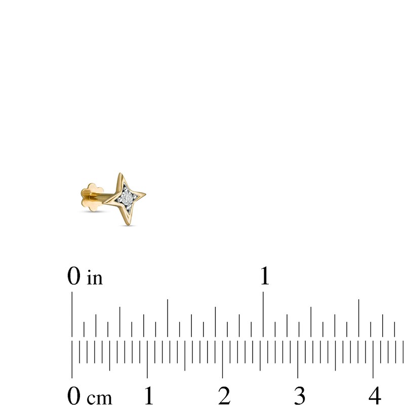 018 Gauge Diamond Accent Four-Point Star Cartilage Barbell in 14K Gold - 5/16"