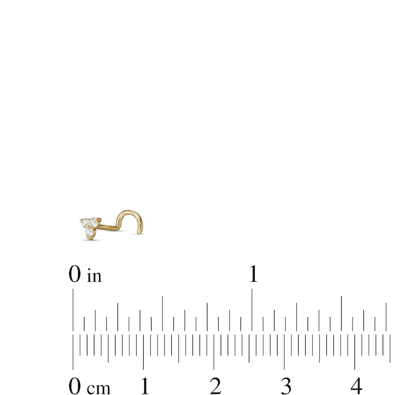 14K Solid Gold Diamond Accent Trio Screw-Style Nose Stud - 20G 5/16"