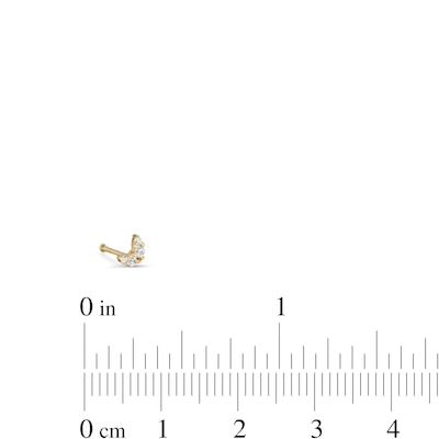 14K Solid Gold CZ Four Stone Crescent Moon Nose Stud - 20G 5/16"
