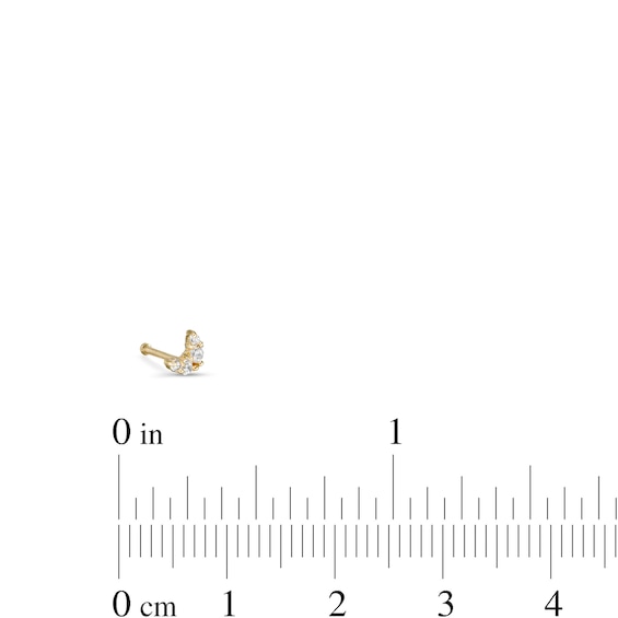 14K Solid Gold CZ Four Stone Crescent Moon Nose Stud - 20G 5/16"