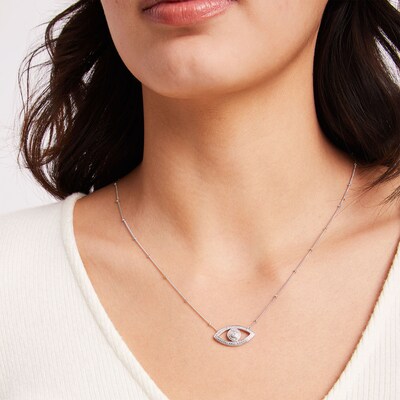 Sterling Silver Diamond Accent Evil Eye Pendant - 18"