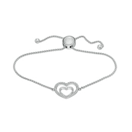 Diamond Accent Double Heart Bolo Bracelet in Sterling Silver – 9&quot;