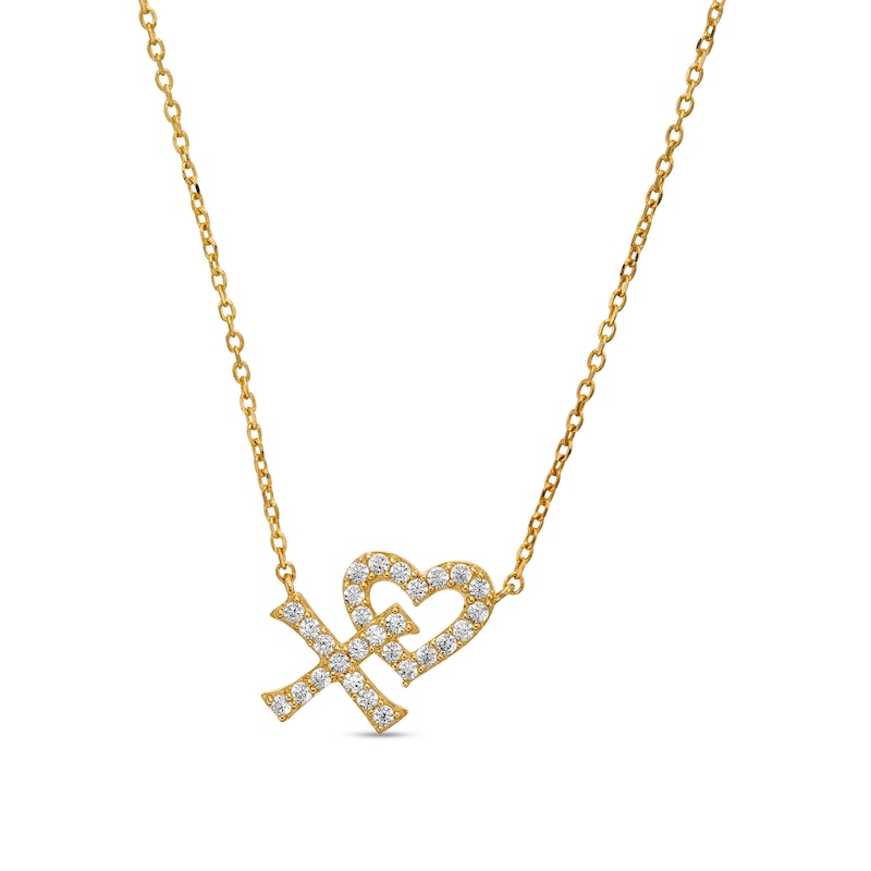 Main Image 1 of Cubic Zirconia "XO" Heart Outline Necklace in 10K Gold