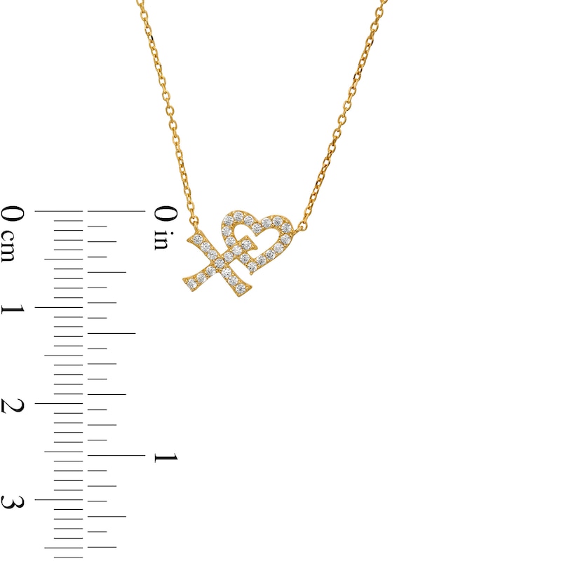 Main Image 3 of Cubic Zirconia "XO" Heart Outline Necklace in 10K Gold
