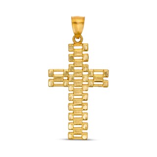 42.9 x 22.32mm Triple Row Open Link Cross Necklace Charm in 10K Gold