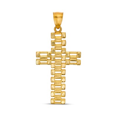 42.9 x 22.32mm Triple Row Open Link Cross Necklace Charm in 10K Gold