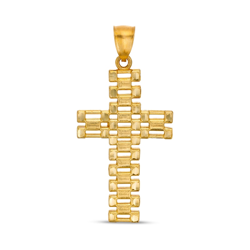 42.9 x 22.32mm Triple Row Open Link Cross Necklace Charm in 10K Gold