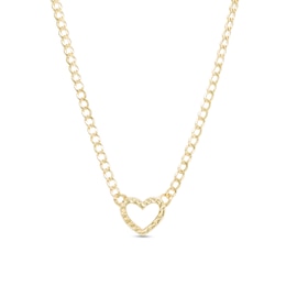 2.60mm Heart Curb Chain Necklace in 10K Hollow Gold - 16&quot; + 1&quot;