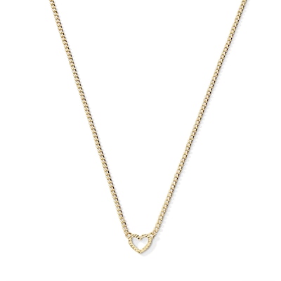 10K Hollow Gold Heart Curb Chain Necklace - 16" + 1"