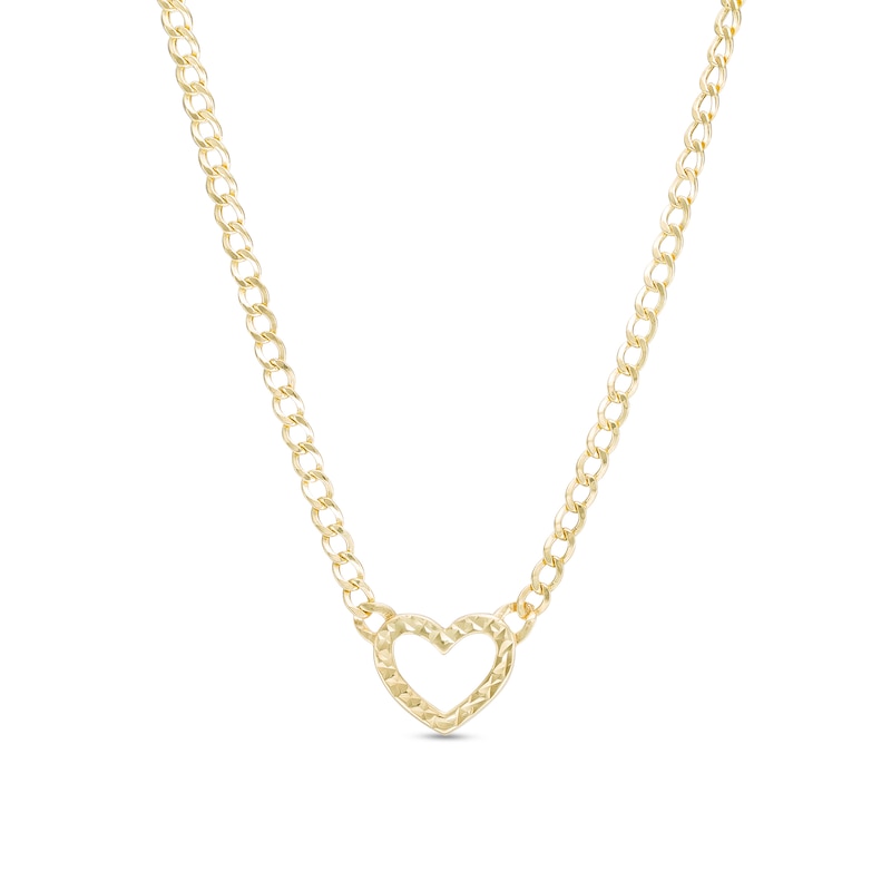 2.60mm Heart Curb Chain Necklace in 10K Hollow Gold - 16" + 1"