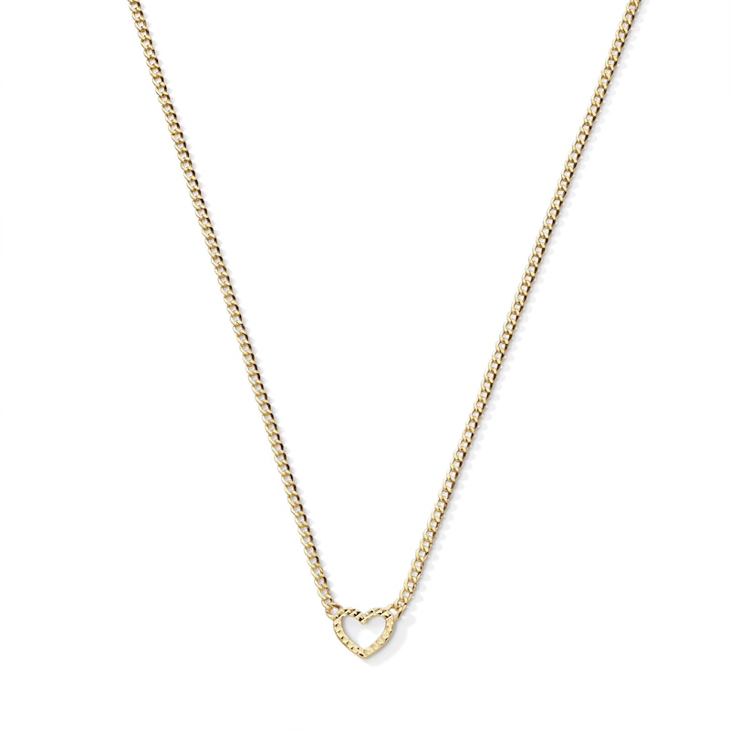 2.60mm Heart Curb Chain Necklace in 10K Hollow Gold - 16" + 1"