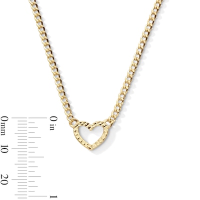 10K Hollow Gold Heart Curb Chain Necklace - 16" + 1"