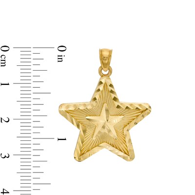 24.6 x 26.29mm Diamond-Cut Sunburst Layered Double Star Necklace Charm in 10K Gold