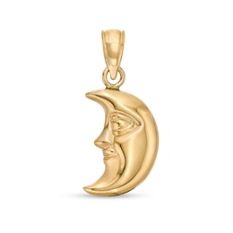 17 x 9mm Puff Man in the Crescent Moon Necklace Charm in 10K Stamp Hollow Gold