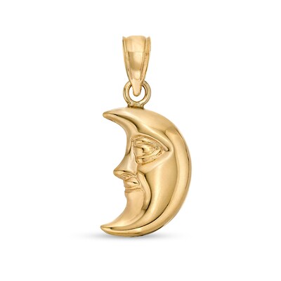 17 x 9mm Puff Man in the Crescent Moon Necklace Charm in 10K Stamp Hollow Gold