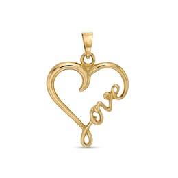 19 x 16.5mm Cursive &quot;Love&quot; Loop Heart Outline Necklace Charm in 10K Gold Casting Solid