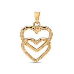17.6 x 13.7mm Stacked Interlocking Double Heart Outline Necklace Charm in 10K Gold Casting Solid