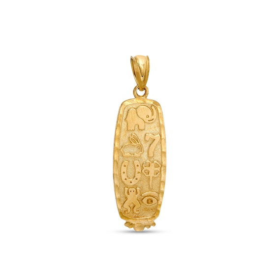 25 x 9mm Diamond-Cut Good Luck Symbols Rectangular Necklace Charm in 10K Gold Casting Solid