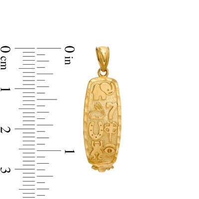 25 x 9mm Diamond-Cut Good Luck Symbols Rectangular Necklace Charm in 10K Gold Casting Solid
