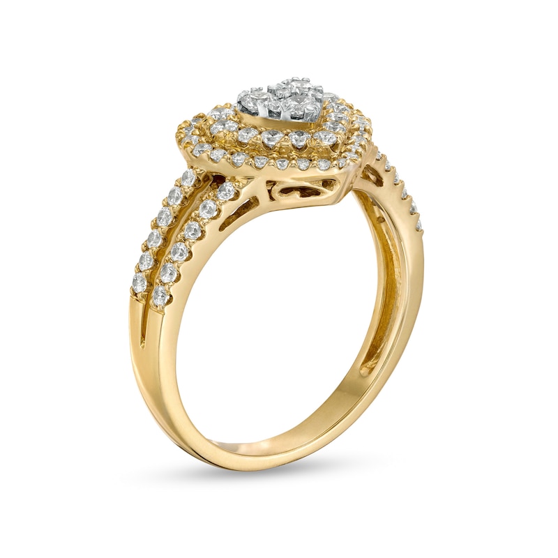Main Image 2 of 3/4 CT. T.W. Diamond Double Frame Heart Split Shank Ring in 10K Gold