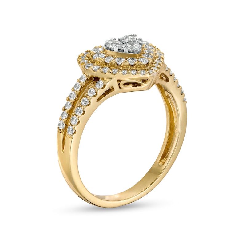 3/4 CT. T.W. Diamond Double Frame Heart Split Shank Ring in 10K Gold ...