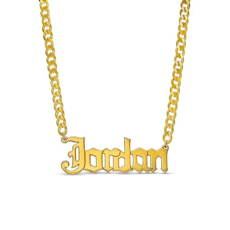 Gothic-Style Name 070 Gauge Solid Curb Chain Necklace in 14K Gold (1 Line)