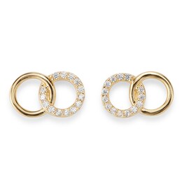 Cubic Zirconia Interlocking Circles Stud Earrings in Sterling Silver with 18K Gold Plate
