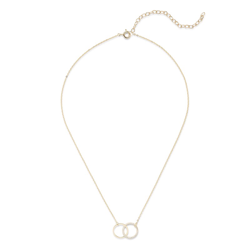 Cubic Zirconia Interlocking Circles Necklace in Sterling Silver with 18K Gold Plate - 19"