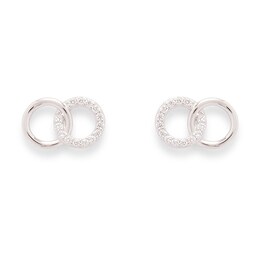 Cubic Zirconia Interlocking Circles Stud Earrings in Sterling Silver
