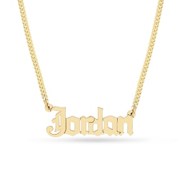 Gothic-Style Name 040 Gauge Solid Curb Chain Necklace in 14K Gold (1 Line)