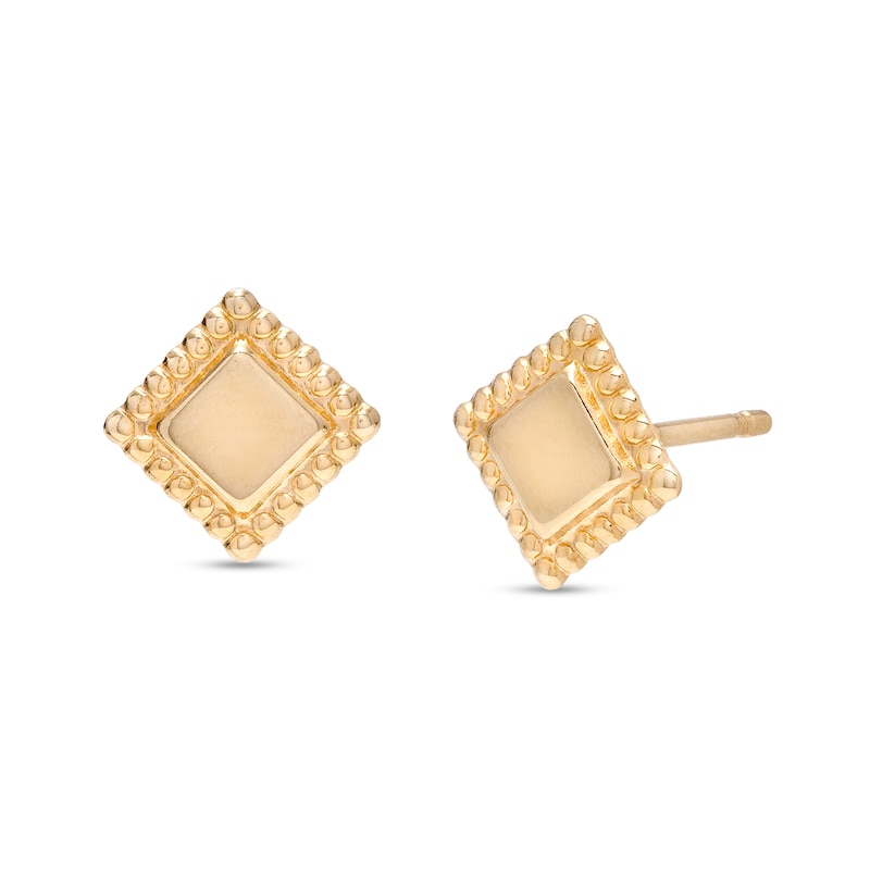 Square-Shaped Beaded Frame Stud Earrings in 10K Gold