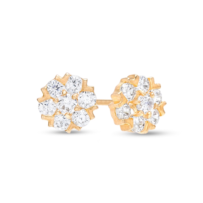 Cubic Zirconia Flower Stud Earrings in 10K Gold