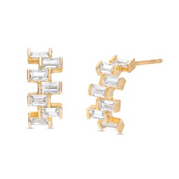 Baguette Cubic Zirconia Zig-Zag Curved Drop Earrings in 10K Gold