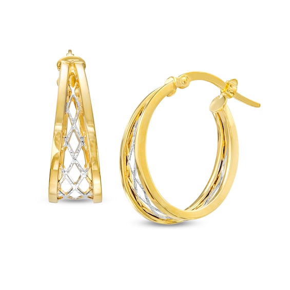 1.5mm Diamond-Cut Split Lattice Hoop Earrings in 10K Gold