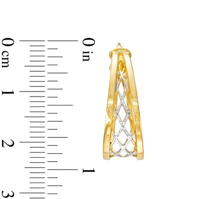 10K Gold Diamond-Cut Split Lattice Two-Tone Hoops