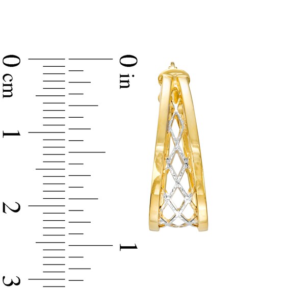 10K Gold Diamond-Cut Split Lattice Two-Tone Hoops