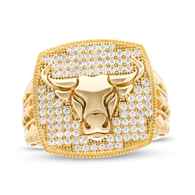 10K Gold CZ Geometric Shank Bull Head Cluster Ring - Size 10