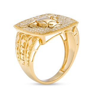 10K Gold CZ Geometric Shank Bull Head Cluster Ring - Size 10