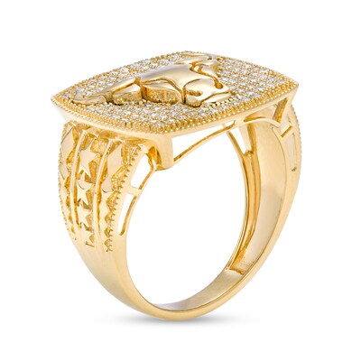 10K Gold CZ Geometric Shank Bull Head Cluster Ring - Size 10