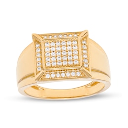 Men's Square-Shaped Cubic Zirconia Frame Cluster Ring in 10K Gold – Size 10