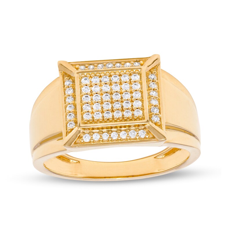 Men's Square-Shaped Cubic Zirconia Frame Cluster Ring in 10K Gold – Size 10