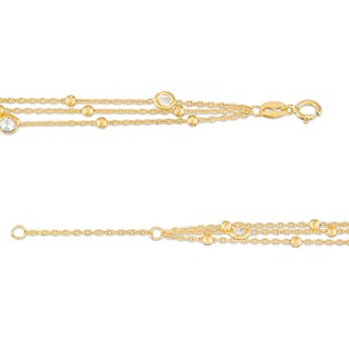 3.5mm Cubic Zirconia Beaded Five Stone Triple Strand Station Bracelet in 10K Gold - 8.0"