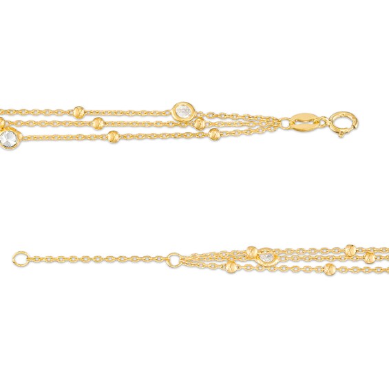 3.5mm Cubic Zirconia Beaded Five Stone Triple Strand Station Bracelet in 10K Gold - 8.0"