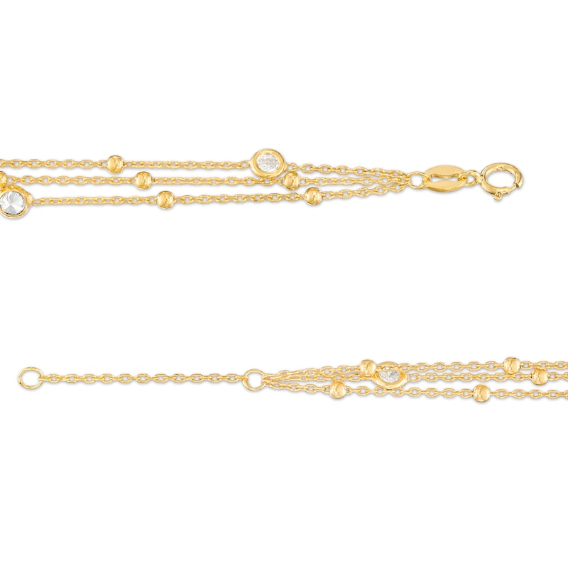 Main Image 2 of 3.5mm Cubic Zirconia Beaded Five Stone Triple Strand Station Bracelet in 10K Gold - 8.0"
